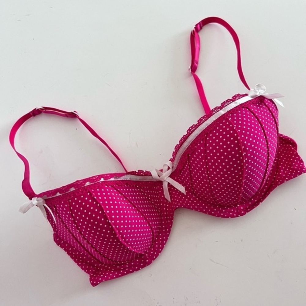 No Secret Barbie Pink with White Micro Dots Lace Push Up Bra 36D
